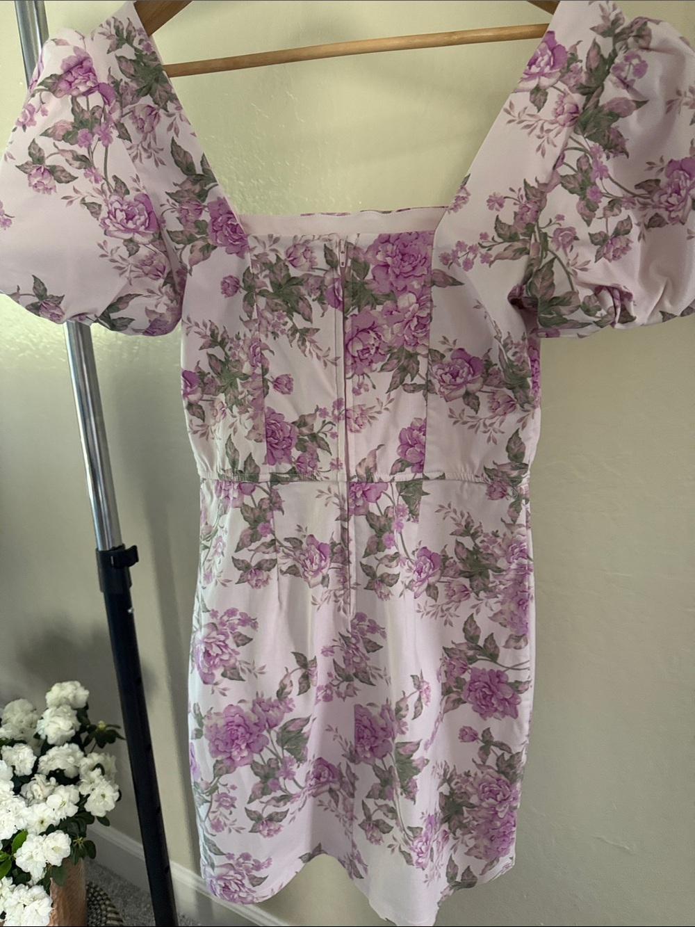 Trixxi Pink Floral Mini Dress Floral Puff Sleeve the Shoulder Size S - Picture 2 of 5